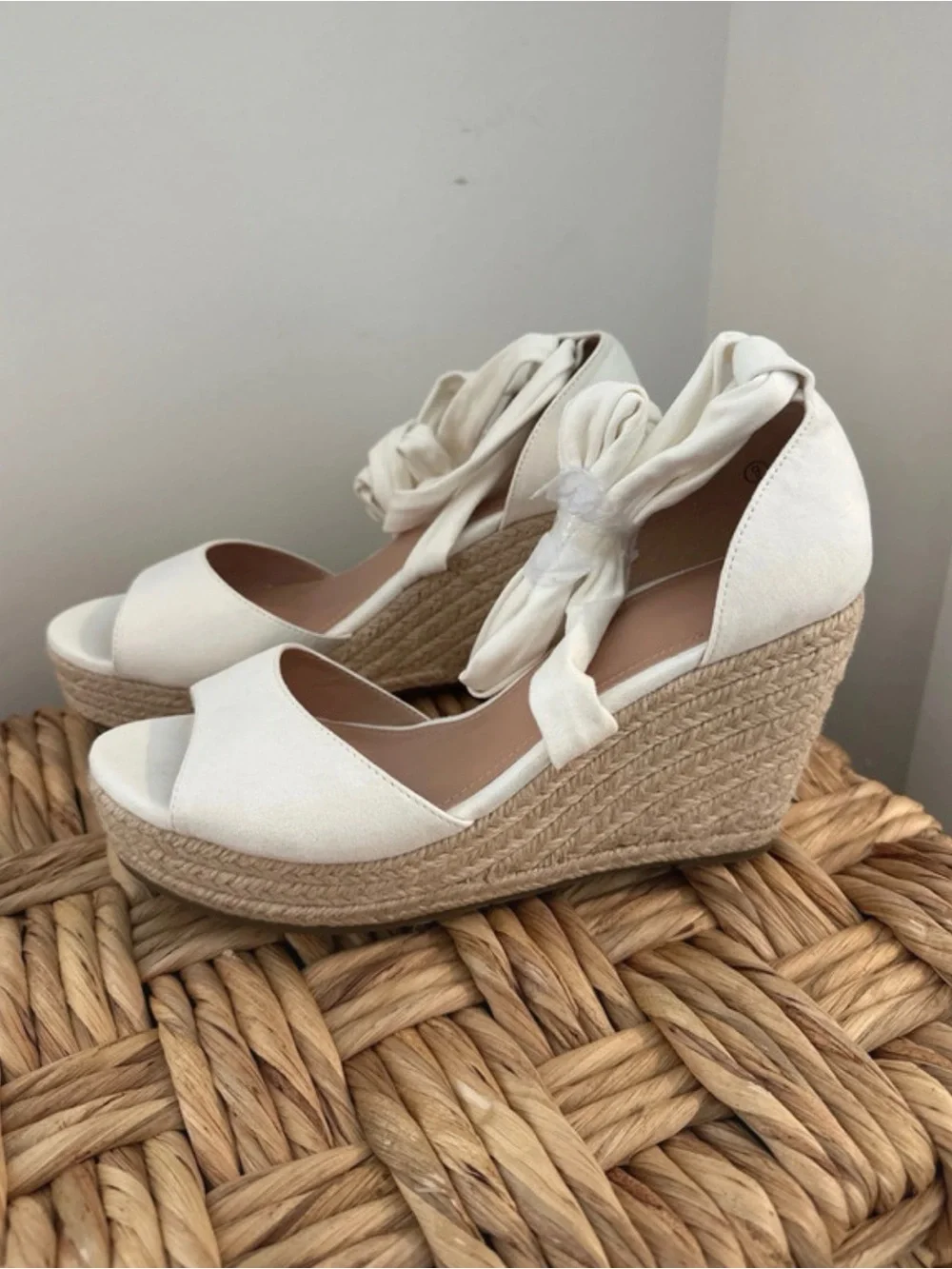 Women’s Cream Espadrille Platform Wedges with Ankle Tie